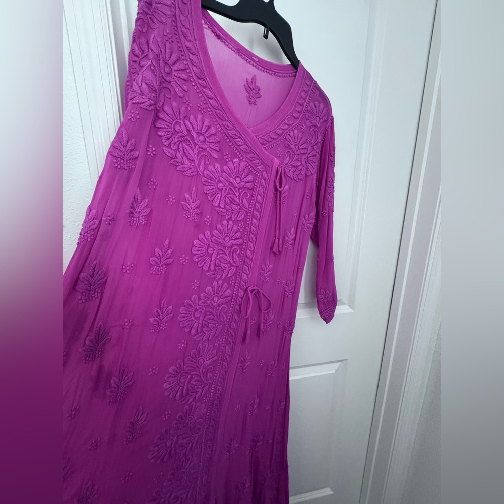 Embroidered Magenta Boho Maxi Dress
